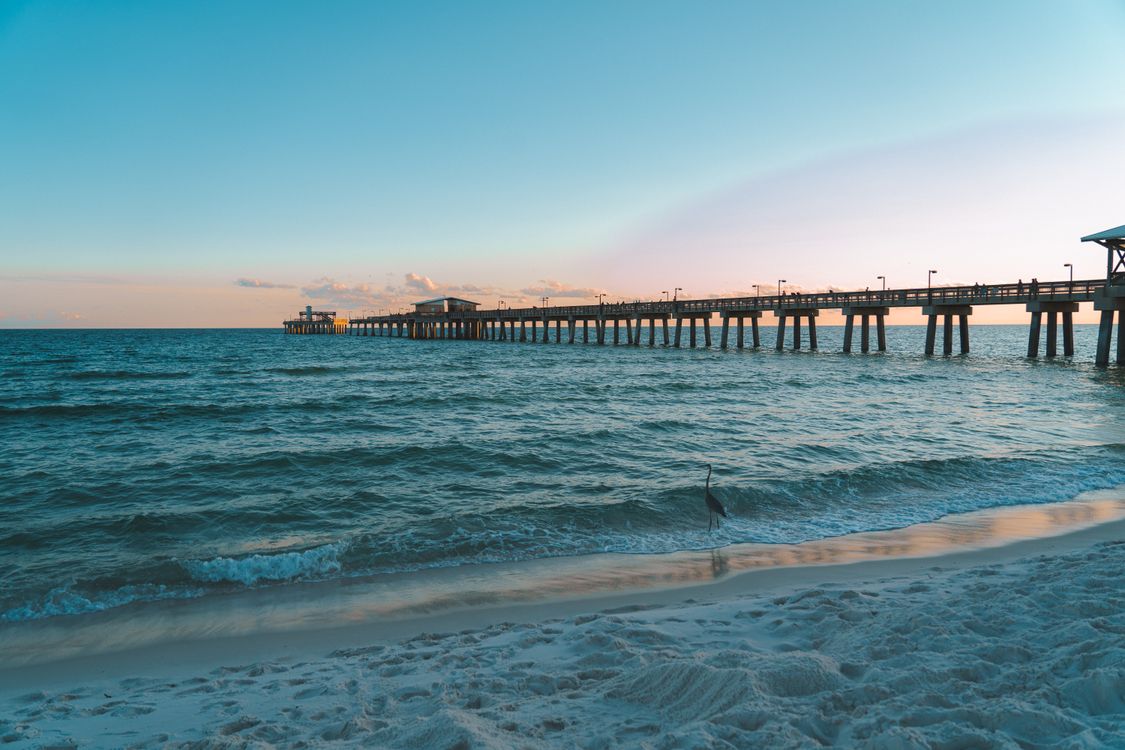 Fishing pier at dusk on the Gulf Shore